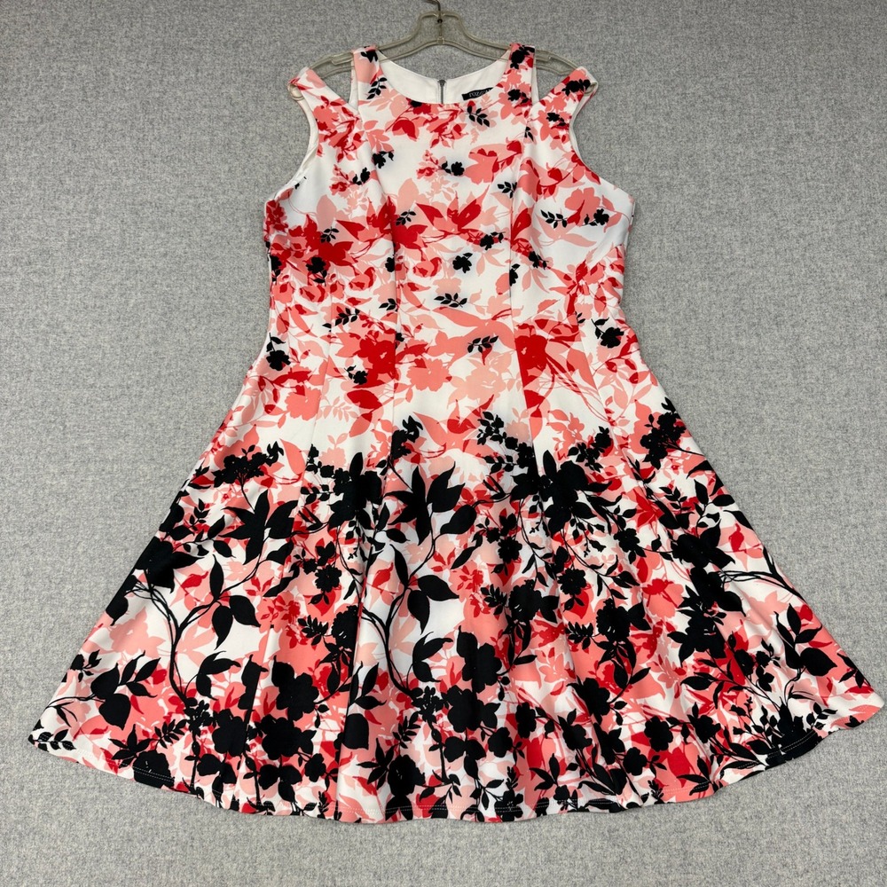 Roz & Ali Floral Cold Shoulder Fit Flare Dress Size 14 White Red Pink Black 2511